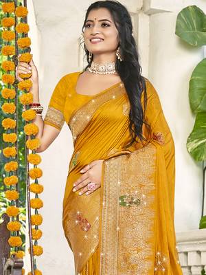 Sangam prints mustard silk woven work festival saree 2