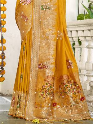 Sangam prints mustard silk woven work festival saree 3