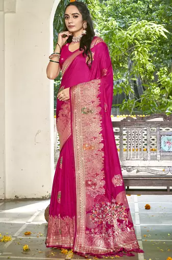 Sangam prints rani silk woven work festival saree