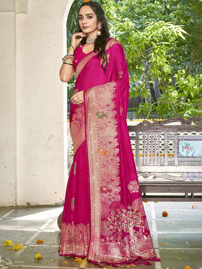 Sangam prints rani silk woven work festival saree