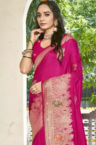 Sangam prints rani silk woven work festival saree