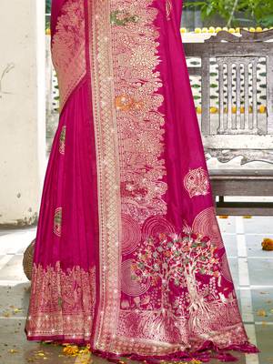 Sangam prints rani silk woven work festival saree 3