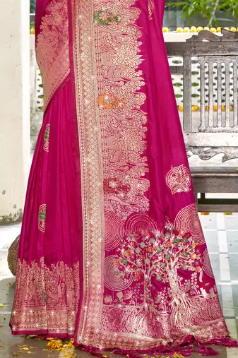 Sangam prints rani silk woven work festival saree