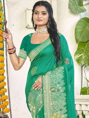 Sangam prints teal green silk woven work festival saree 2