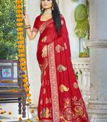 Sangam prints red silk woven work festival saree