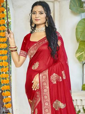 Sangam prints red silk woven work festival saree 2