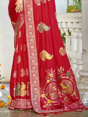 Sangam prints red silk woven work festival saree 3