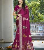 Sangam prints magenta silk woven work festival saree