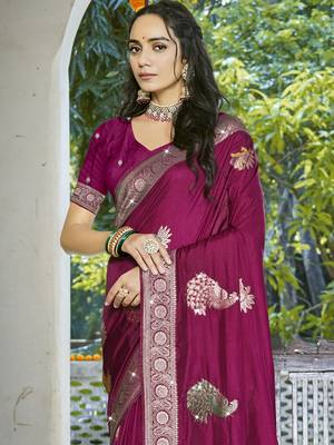 Sangam prints magenta silk woven work festival saree 2