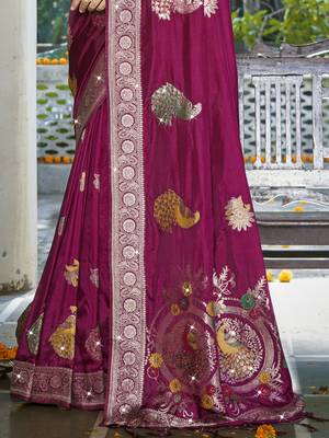 Sangam prints magenta silk woven work festival saree 3