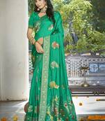 Sangam prints teal green silk woven work festival saree