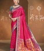Sangam prints rani silk woven work festival saree
