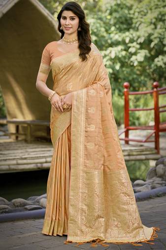 Sangam prints peach silk woven work festival saree
