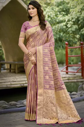 Sangam prints dark pink silk woven work festival saree