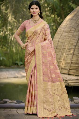 Sangam prints pink silk woven work festival saree