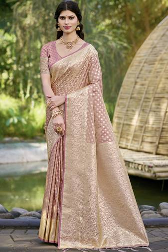 Sangam prints pink silk woven work festival saree
