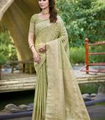 Sangam prints olive green silk woven work festival saree