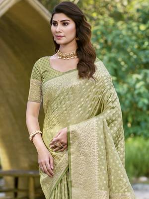 Sangam prints olive green silk woven work festival saree 2