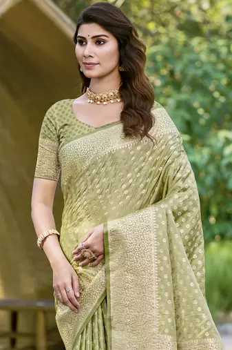 Sangam prints olive green silk woven work festival saree