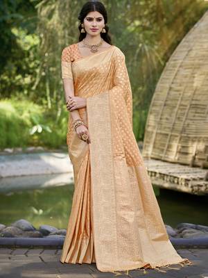 Sangam prints orange silk woven work festival saree 1