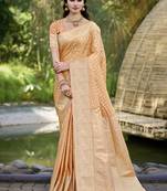 Sangam prints orange silk woven work festival saree