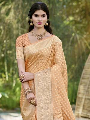 Sangam prints orange silk woven work festival saree 2