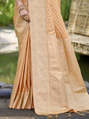 Sangam prints orange silk woven work festival saree 3