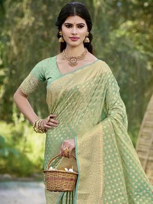 Sangam prints green silk woven work festival saree 2