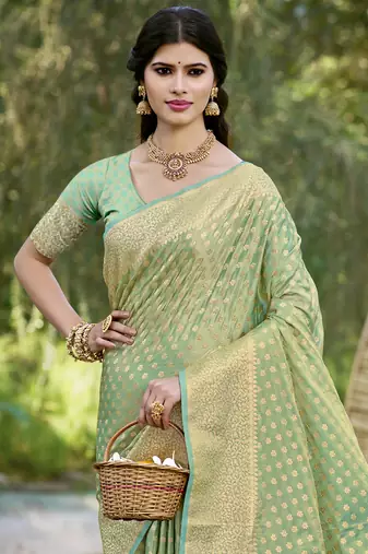 Sangam prints green silk woven work festival saree