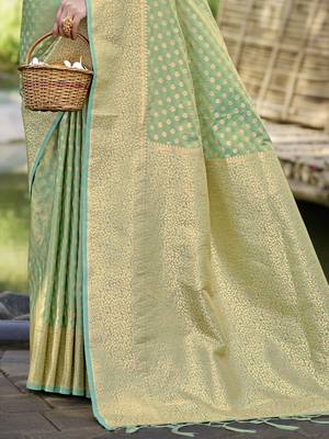 Sangam prints green silk woven work festival saree 3