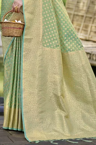 Sangam prints green silk woven work festival saree