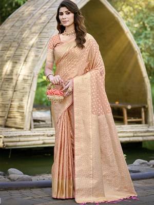 Sangam prints peach silk woven work festival saree 1