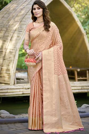 Sangam prints peach silk woven work festival saree