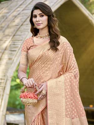Sangam prints peach silk woven work festival saree 2