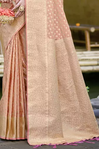 Sangam prints peach silk woven work festival saree