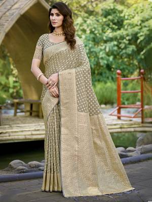 Sangam prints grey silk woven work festival saree 1