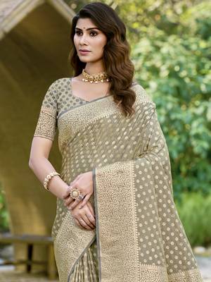 Sangam prints grey silk woven work festival saree 2