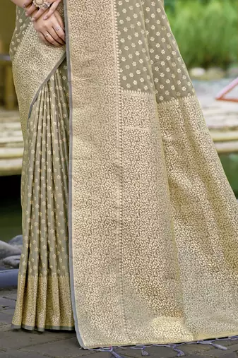 Sangam prints grey silk woven work festival saree