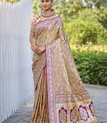 Sangam prints beige silk woven work festival saree