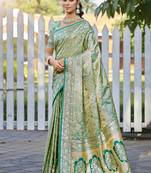 Sangam prints pista green silk woven work festival saree