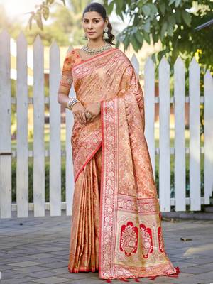 Sangam prints peach silk woven work festival saree 1