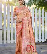 Sangam prints peach silk woven work festival saree