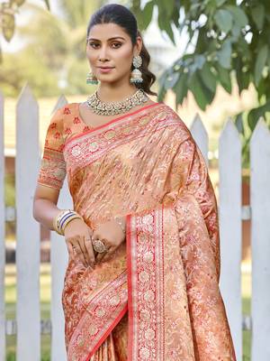 Sangam prints peach silk woven work festival saree 2