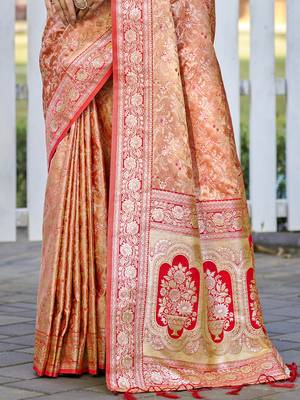 Sangam prints peach silk woven work festival saree 3