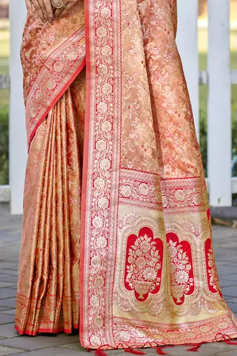 Sangam prints peach silk woven work festival saree