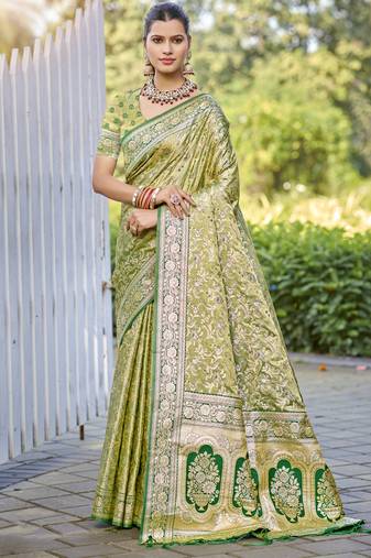 Sangam prints light green silk woven work festival saree