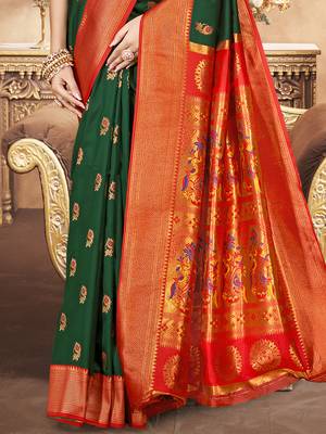 Sangam prints bottle green silk woven work festival saree 3
