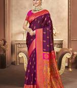Sangam prints wine silk woven work festival saree