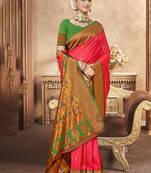 Sangam prints pink silk woven work festival saree