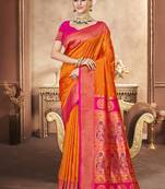 Sangam prints orange silk woven work festival saree